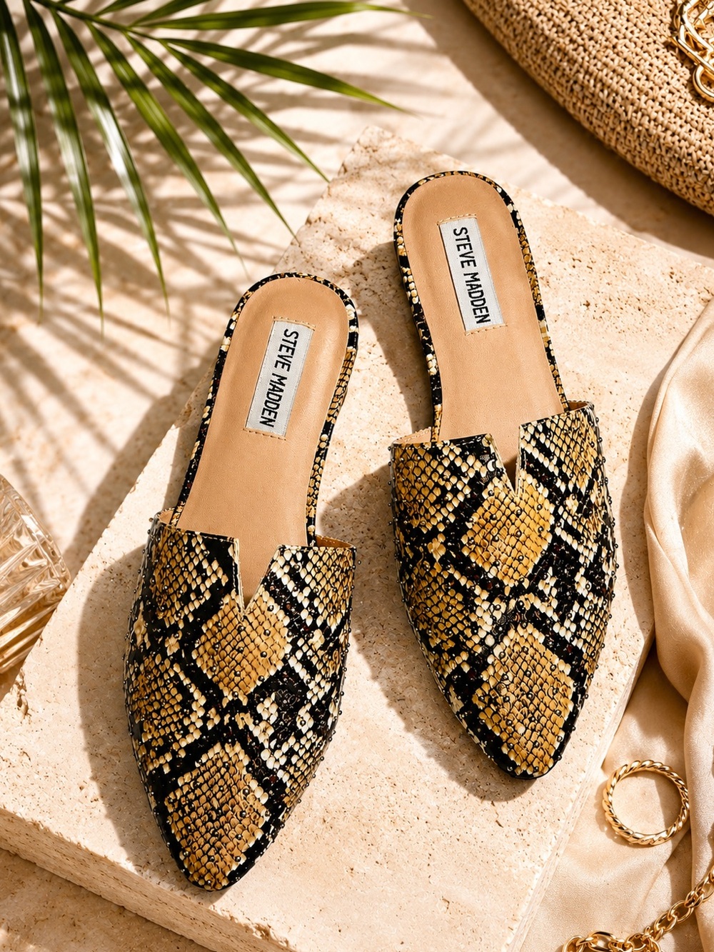 Steve Madden Snake Print Mules | Luxe Summer Slide Flats | Pointed Toe Statement
